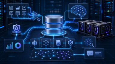 AI-ready database infrastructure connected to machine learning compute systems