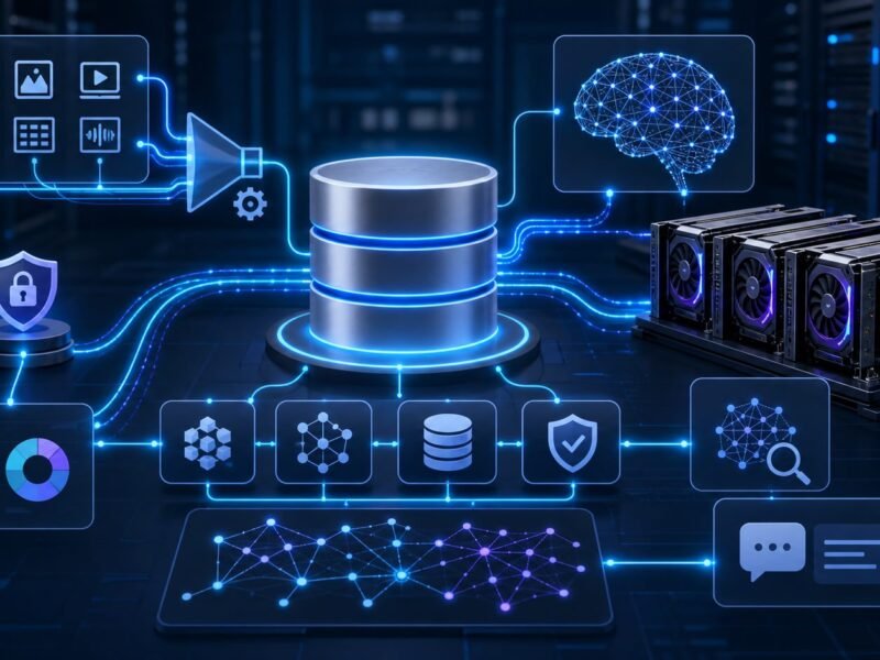 AI-ready database infrastructure connected to machine learning compute systems