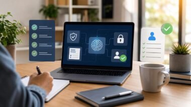 Small business AI tools policy checklist with privacy security and human review concepts