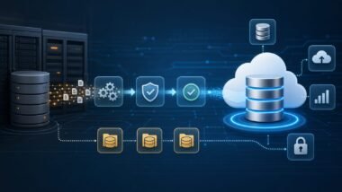 Database migration and modernization workflow moving data to cloud infrastructure