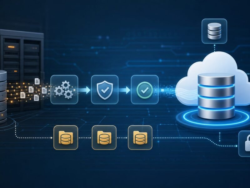 Database migration and modernization workflow moving data to cloud infrastructure