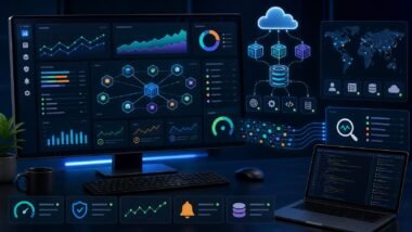 Developer monitoring and observability dashboard with application traces logs and cloud service health