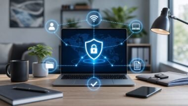 Secure VPN and remote employee client data protection concept