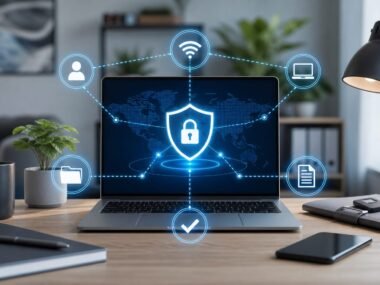 Secure VPN and remote employee client data protection concept