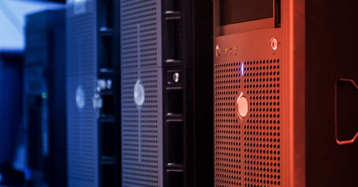 Server racks glowing in a data center