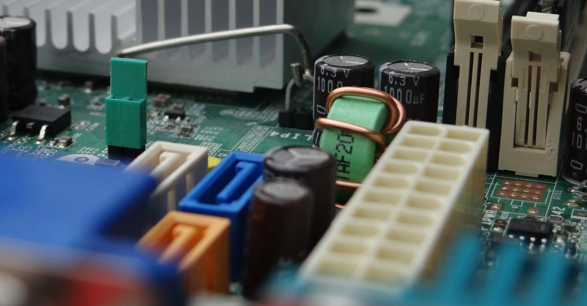 Close-up of computer hardware components
