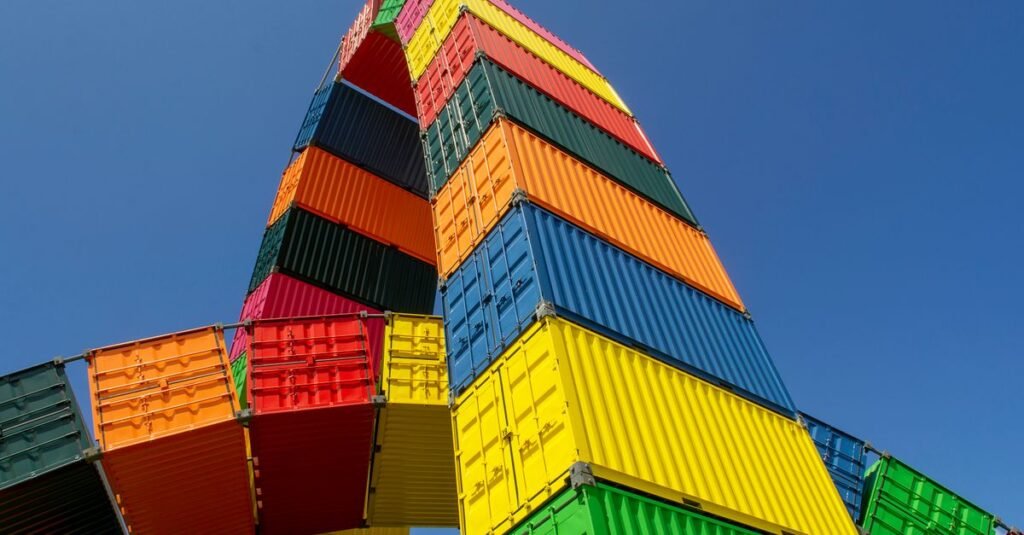 Colorful stacked shipping containers as a container-deployment metaphor