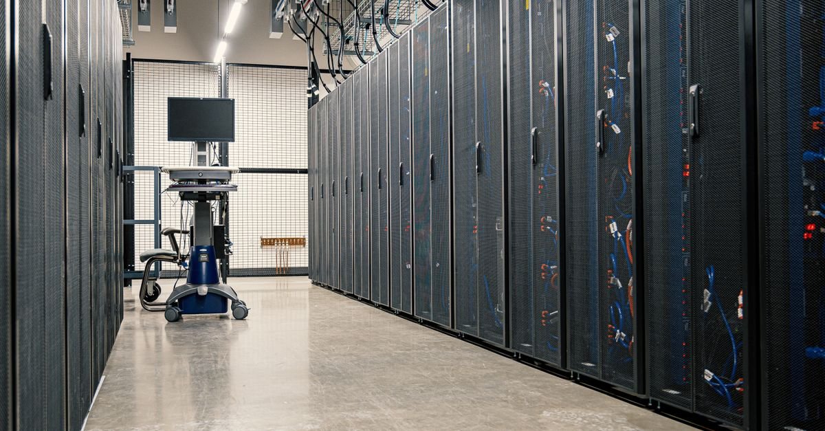 Server room corridor behind the scenes