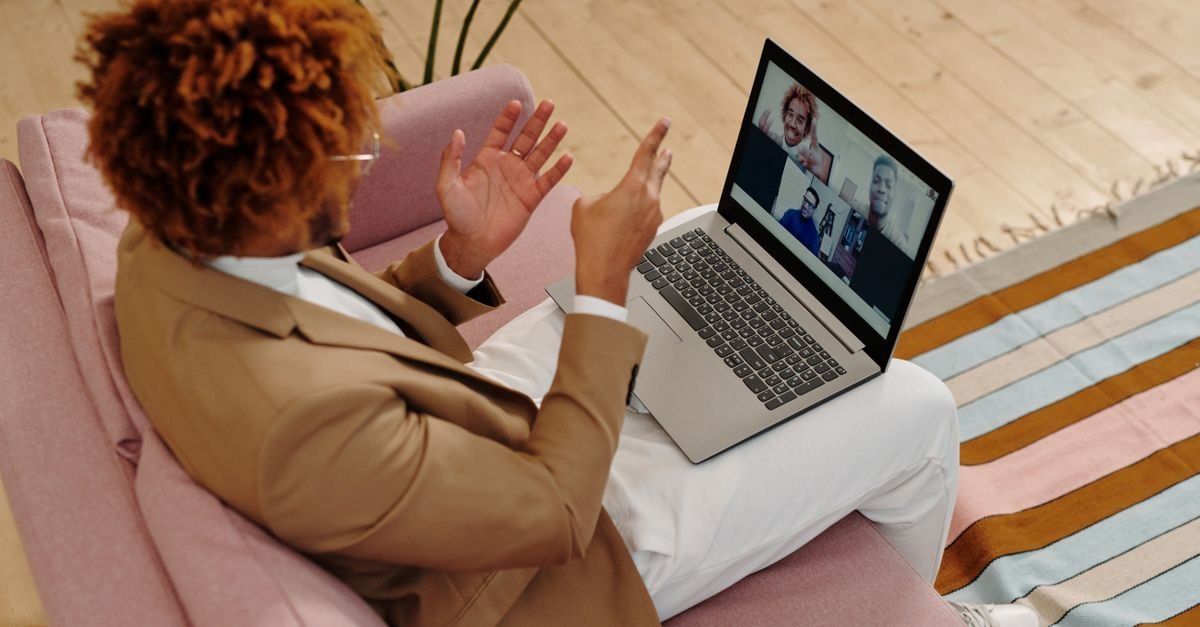 A woman on a video call at home