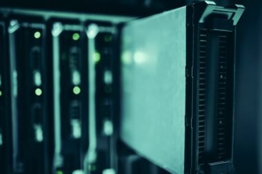 Row of web hosting servers in a data center