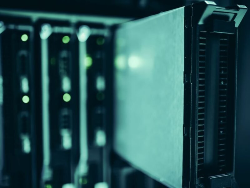 Row of web hosting servers in a data center