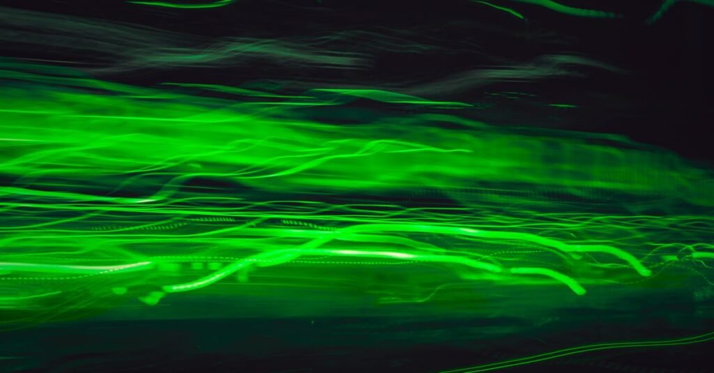 Streaks of green light representing fast performance