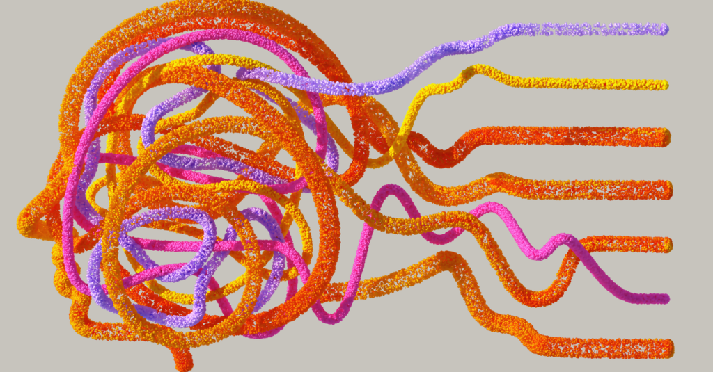 Tangled colorful strands representing data connections