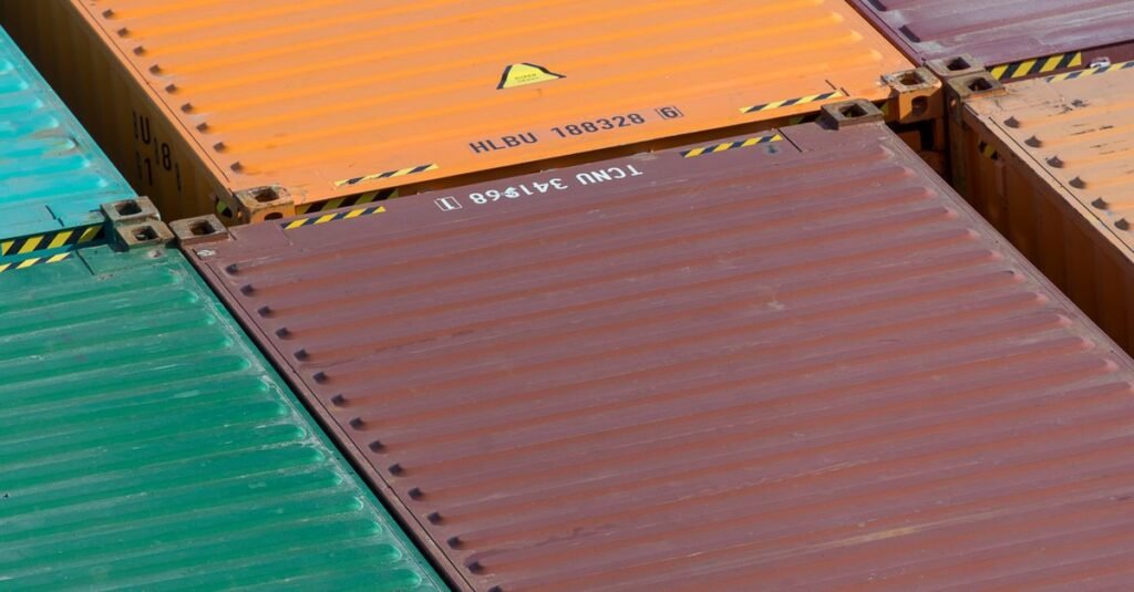 Overhead view of shipping container tops