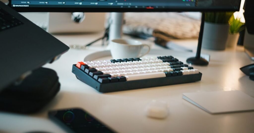 Clean desk with keyboard for content editing