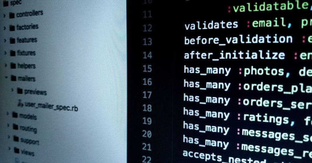 Programming code displayed on a screen