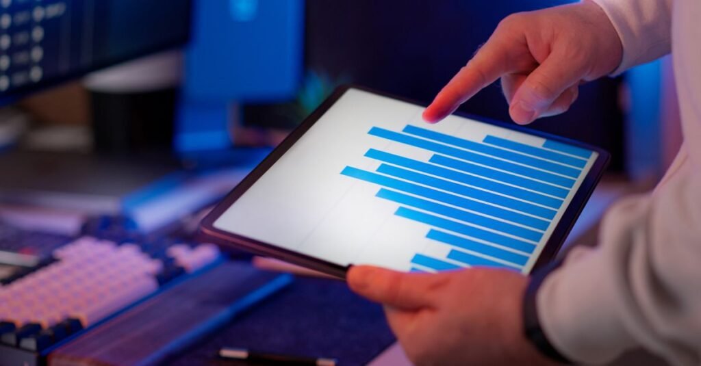 A bar chart displayed on a tablet