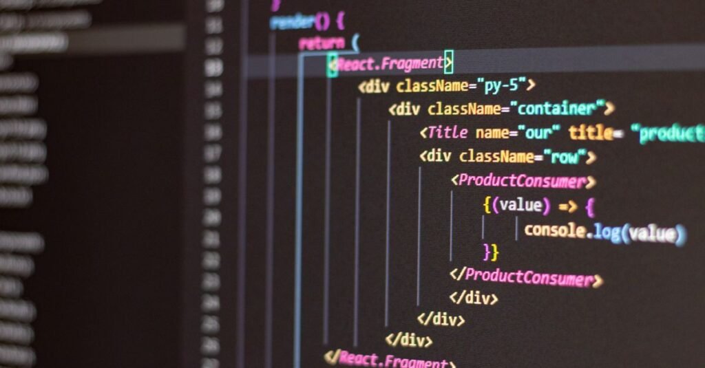 Application code displayed on a screen
